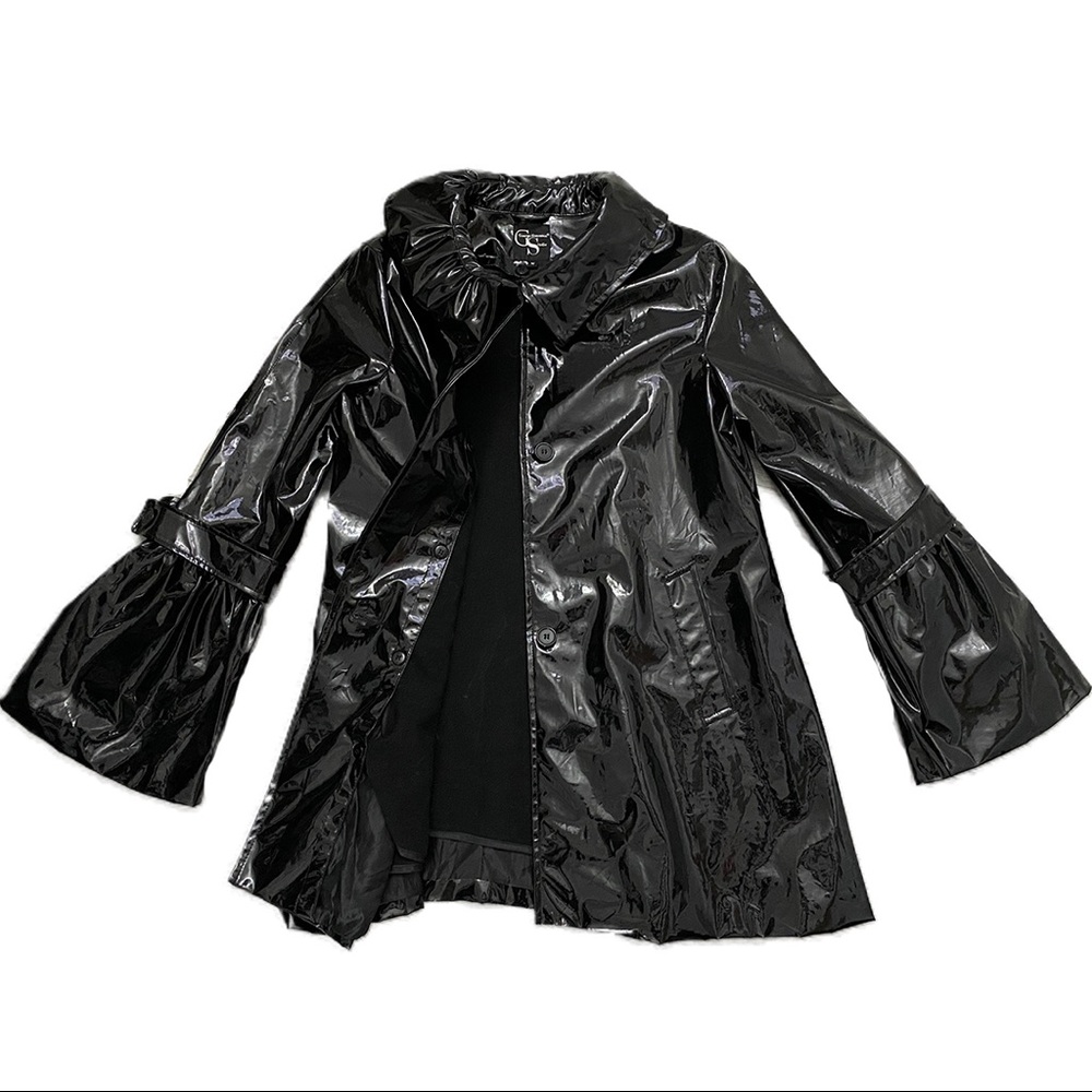 George Simonton Designer Shiny Black Trench Coat